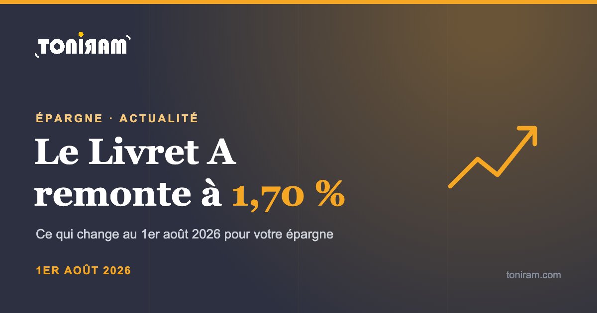 Livret A en hausse à 1,70 % au 1er août 2026, cabinet Toniram